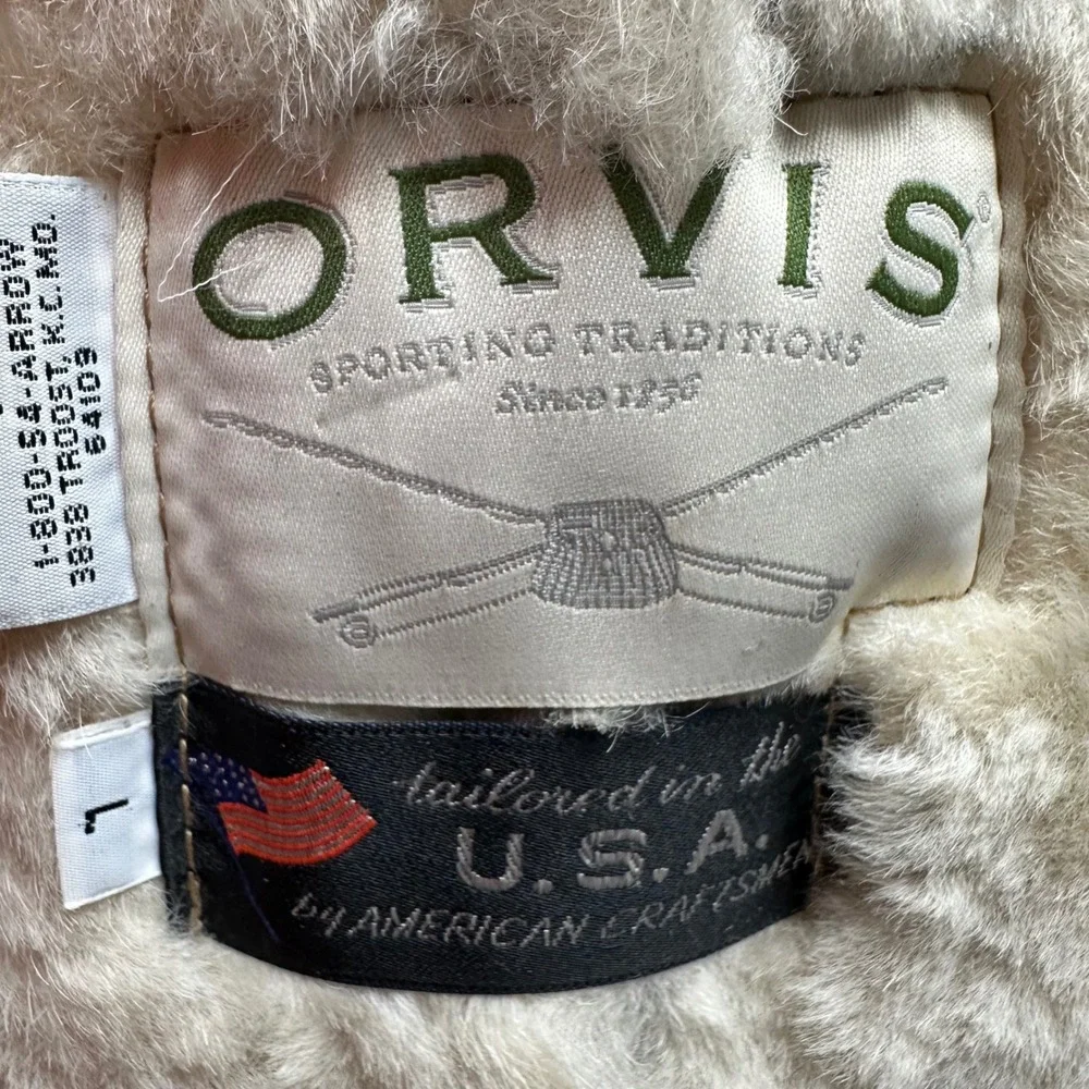 Orvis USA Leather Ranch Coat L Sherpa Lined Western Jacket Camel Mens - Picture 4 of 12